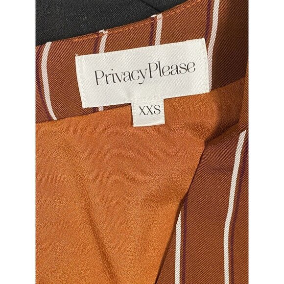 Privacy Please Woman's Curtis Mini Dress Brown Stripes Front Slit V-Neck SZ XXS‎ - Picture 9 of 9